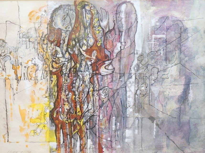 Leslie Hurry (1909-1978), Untitled abstract composition, mixed media, signed and dated '74, 28 x 37cm